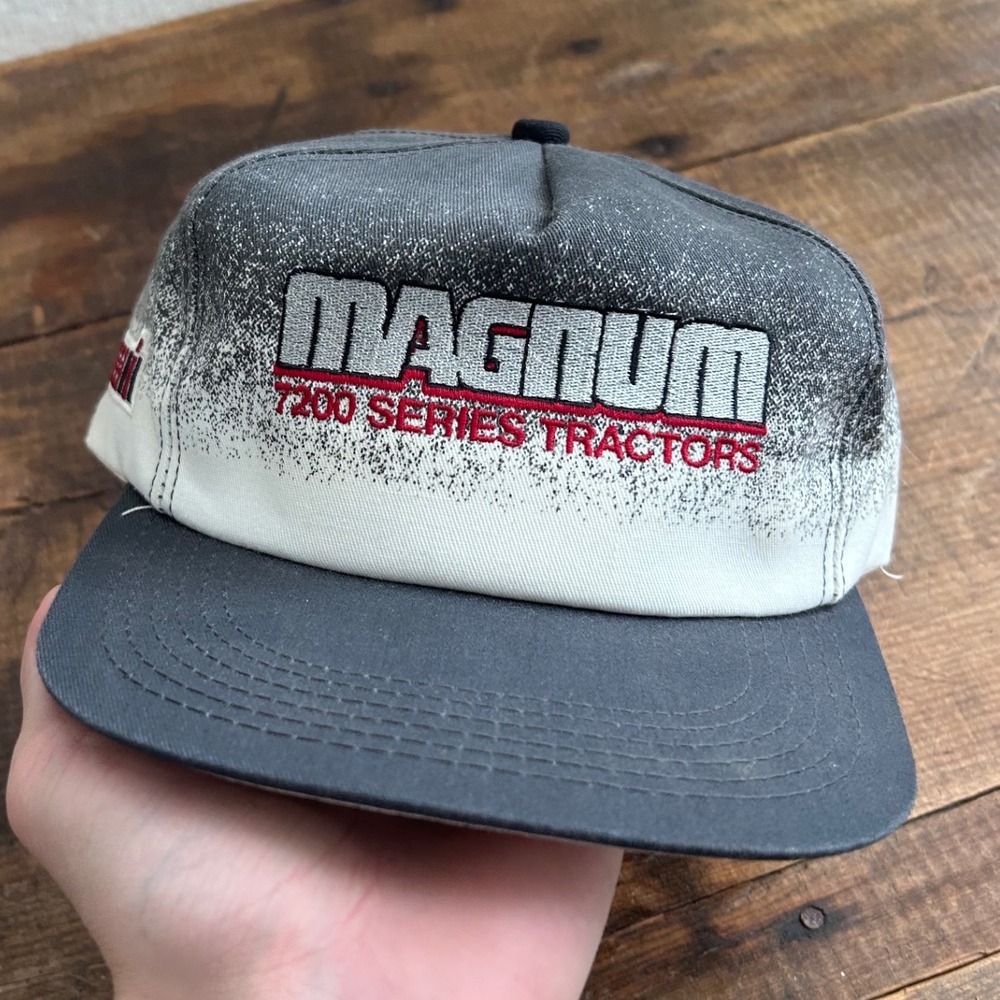 Vintage Case IH Hat Cap Mens Strap Back Gray White Magnum Tractor Speckle 90s